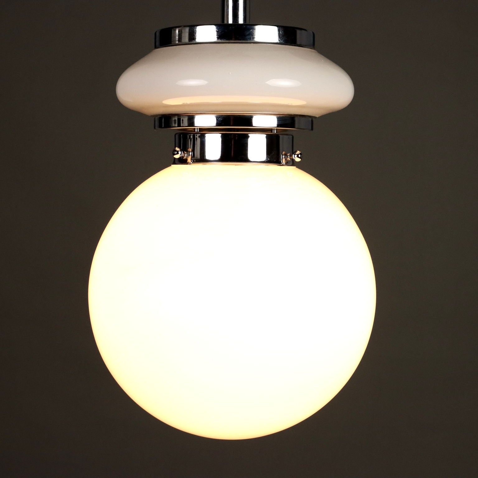 Vintage Chandelier Design White Glass Chromed Metal Italy 1970s | Modernism  Lighting