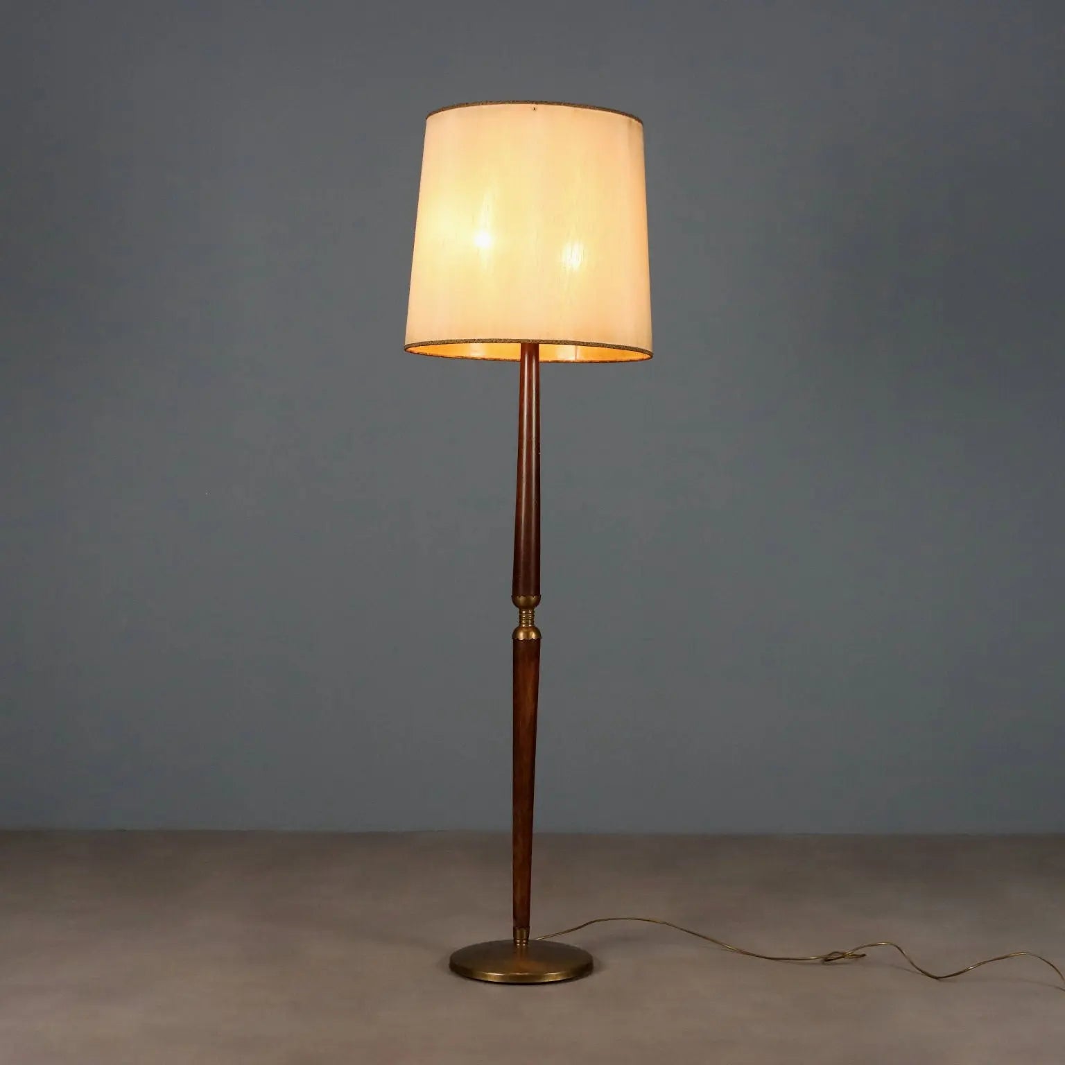 Vintage Floor Lamp Painted Wood Brass Fabric Design Italy 1950s