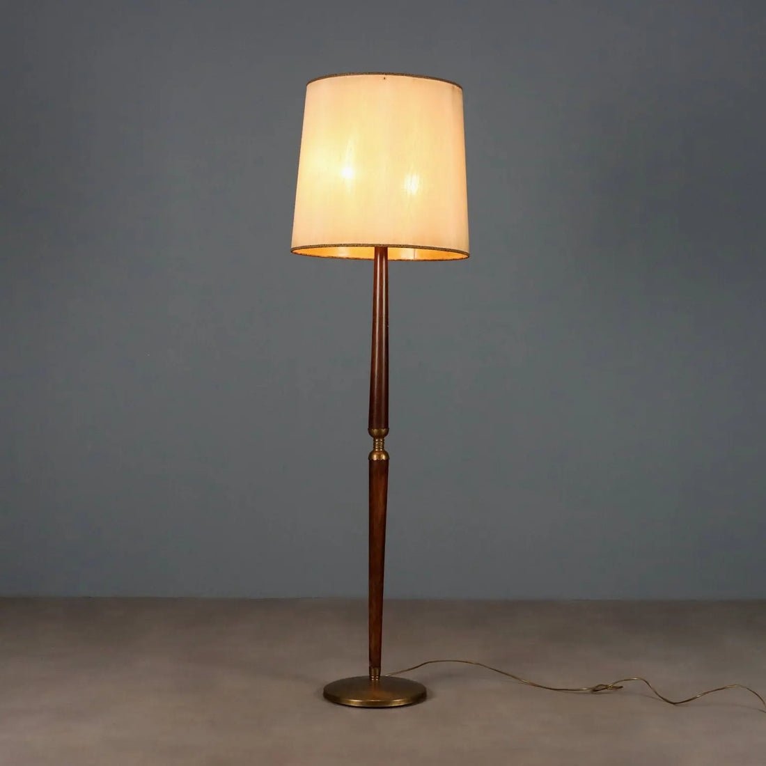 Vintage Floor Lamp Painted Wood Brass Fabric Design Italy 1950s