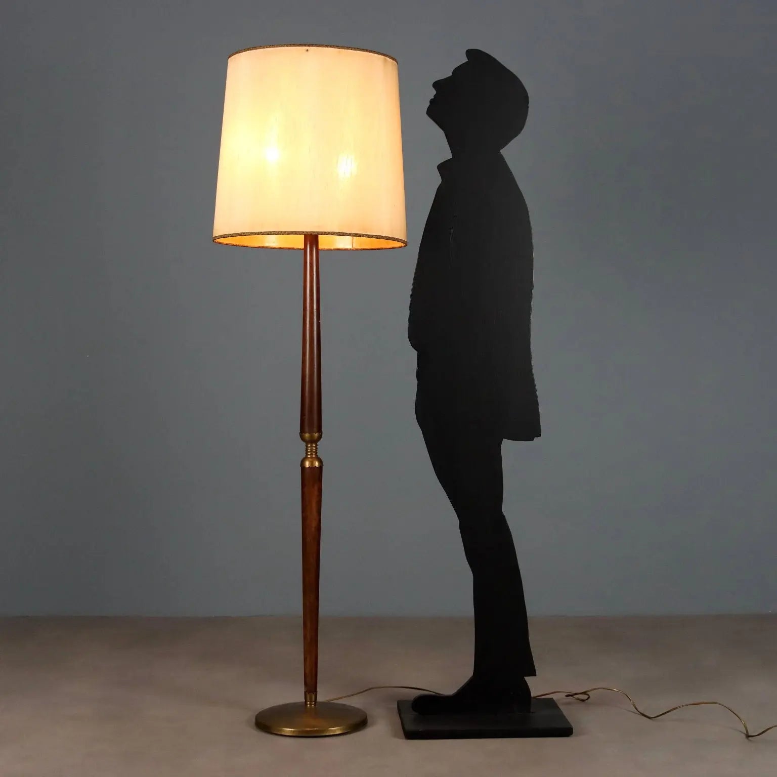 Vintage Floor Lamp Painted Wood Brass Fabric Design Italy 1950s