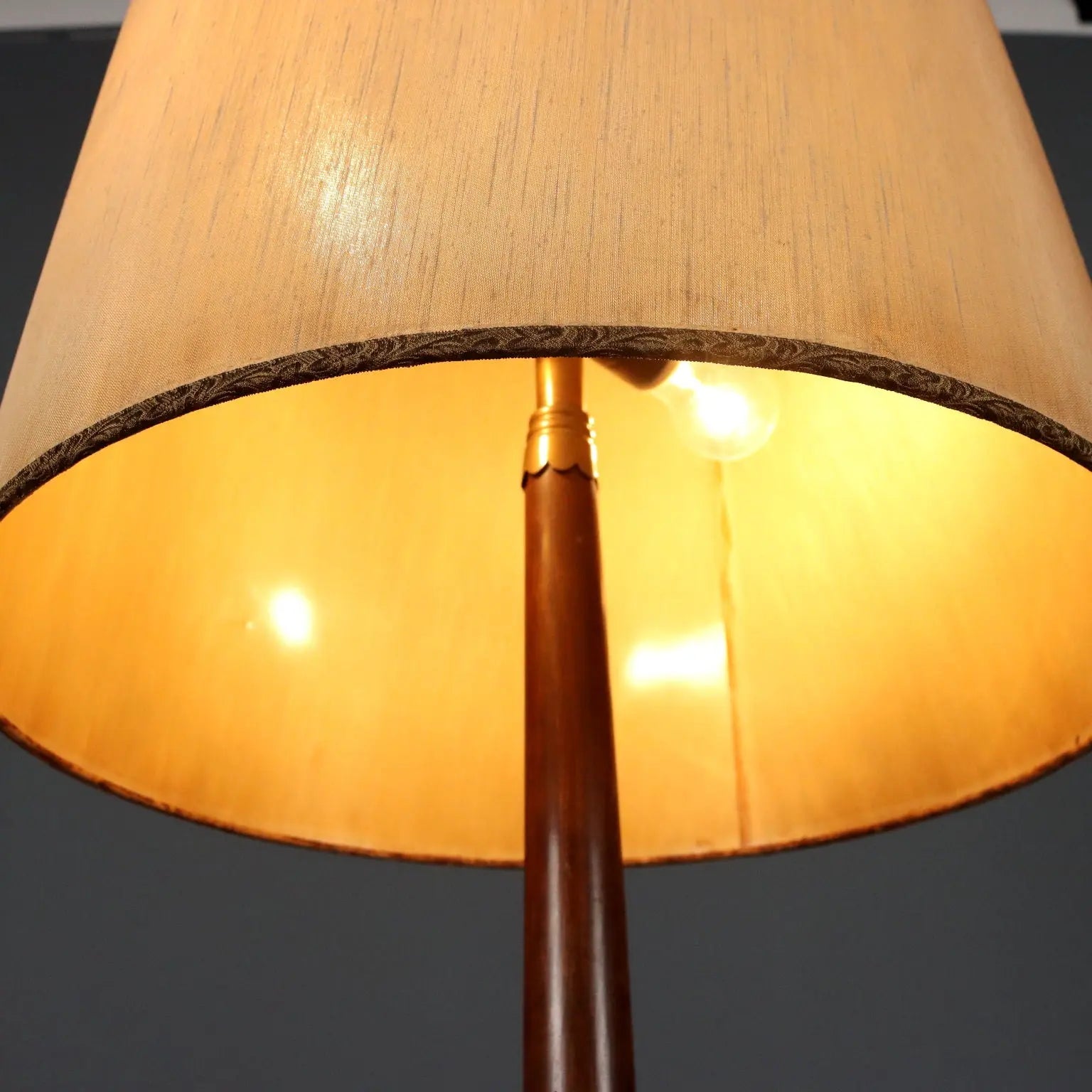 Vintage Floor Lamp Painted Wood Brass Fabric Design Italy 1950s