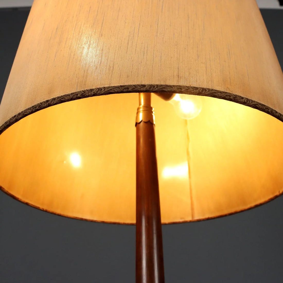 Vintage Floor Lamp Painted Wood Brass Fabric Design Italy 1950s