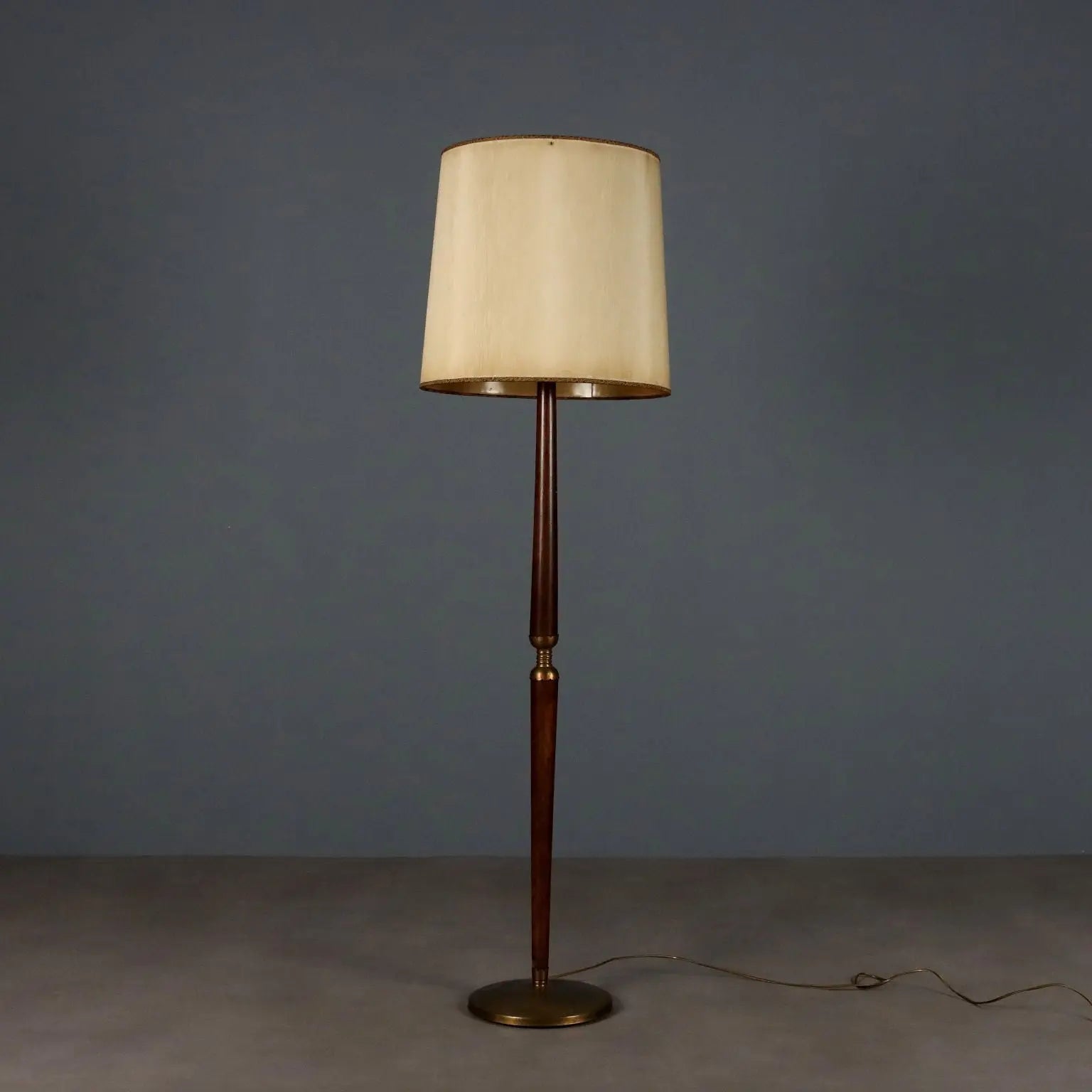 Vintage Floor Lamp Painted Wood Brass Fabric Design Italy 1950s