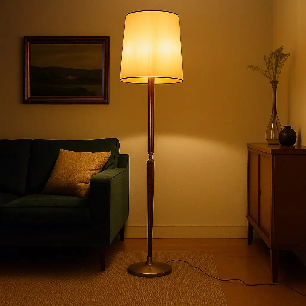 Vintage Floor Lamp Painted Wood Brass Fabric Design Italy 1950s