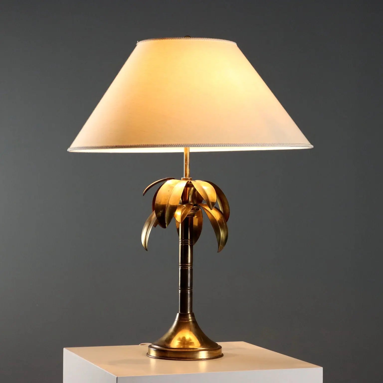 Vintage Table Lamp Brass Fabric Design Italy 1970s | Modernism | Lighting