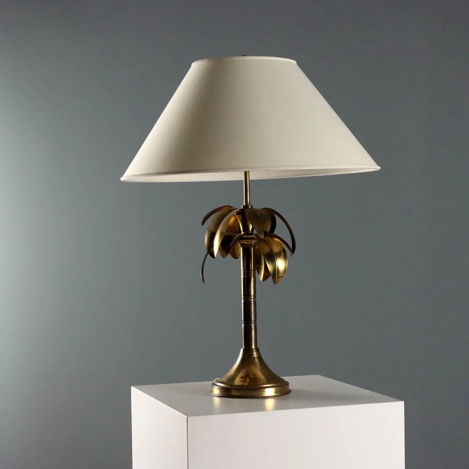 Vintage Table Lamp Brass Fabric Design Italy 1970s | Modernism | Lighting