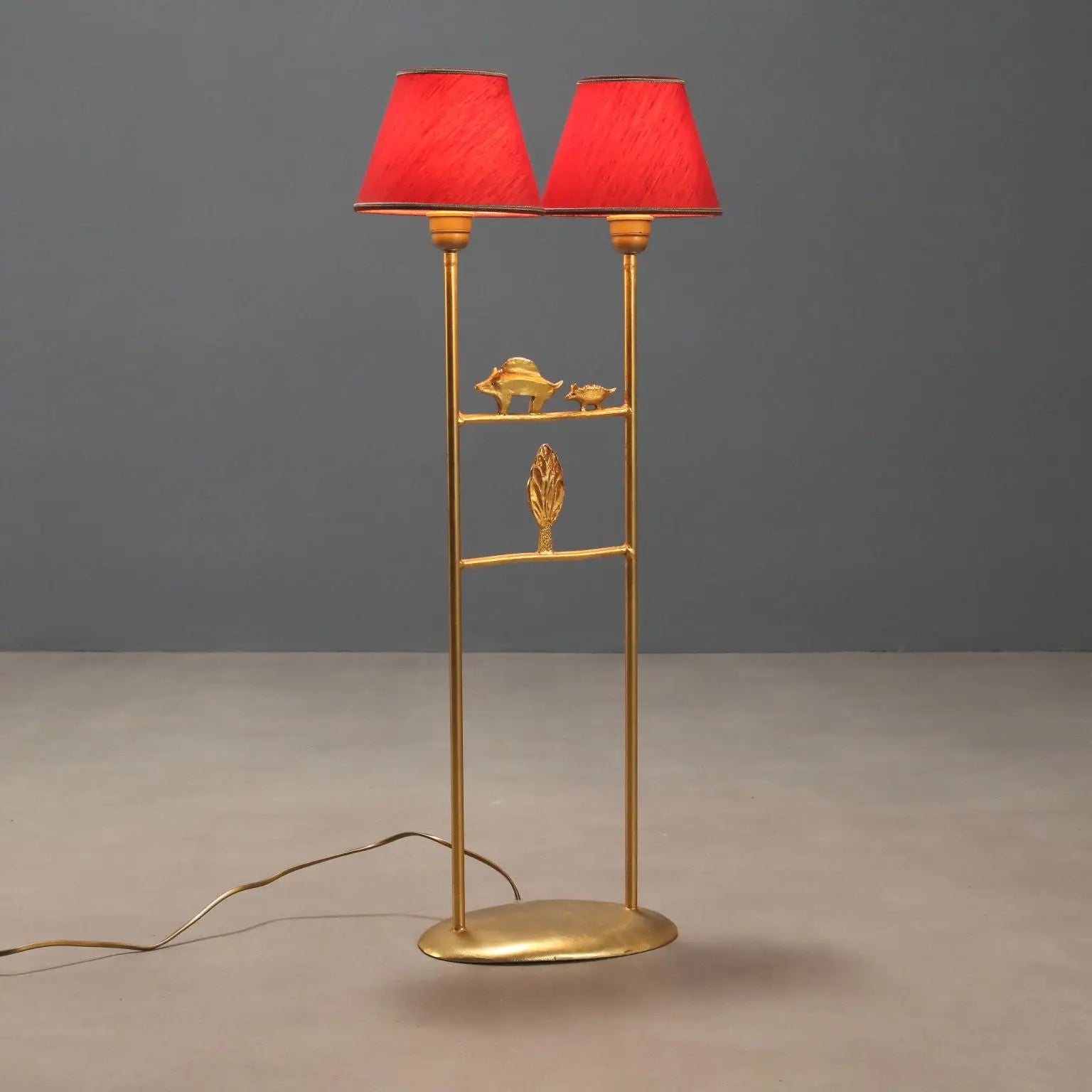 Vintage Sculptural Lamp Gilded Bronze Fabric Design 1980s-90s