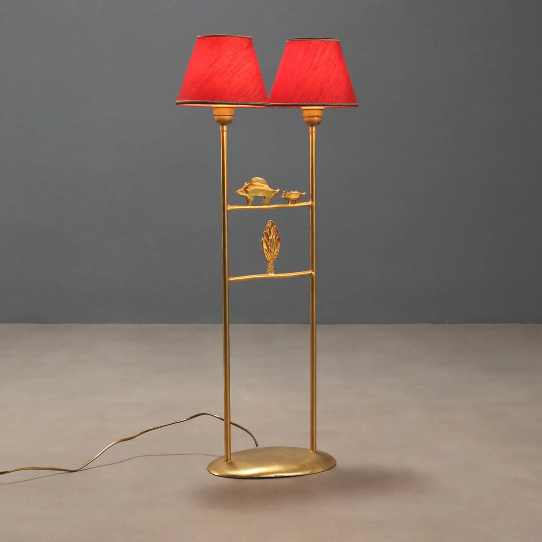 Vintage Sculptural Lamp Gilded Bronze Fabric Design 1980s-90s