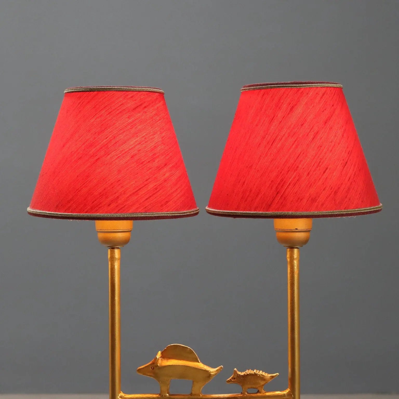 Vintage Sculptural Lamp Gilded Bronze Fabric Design 1980s-90s