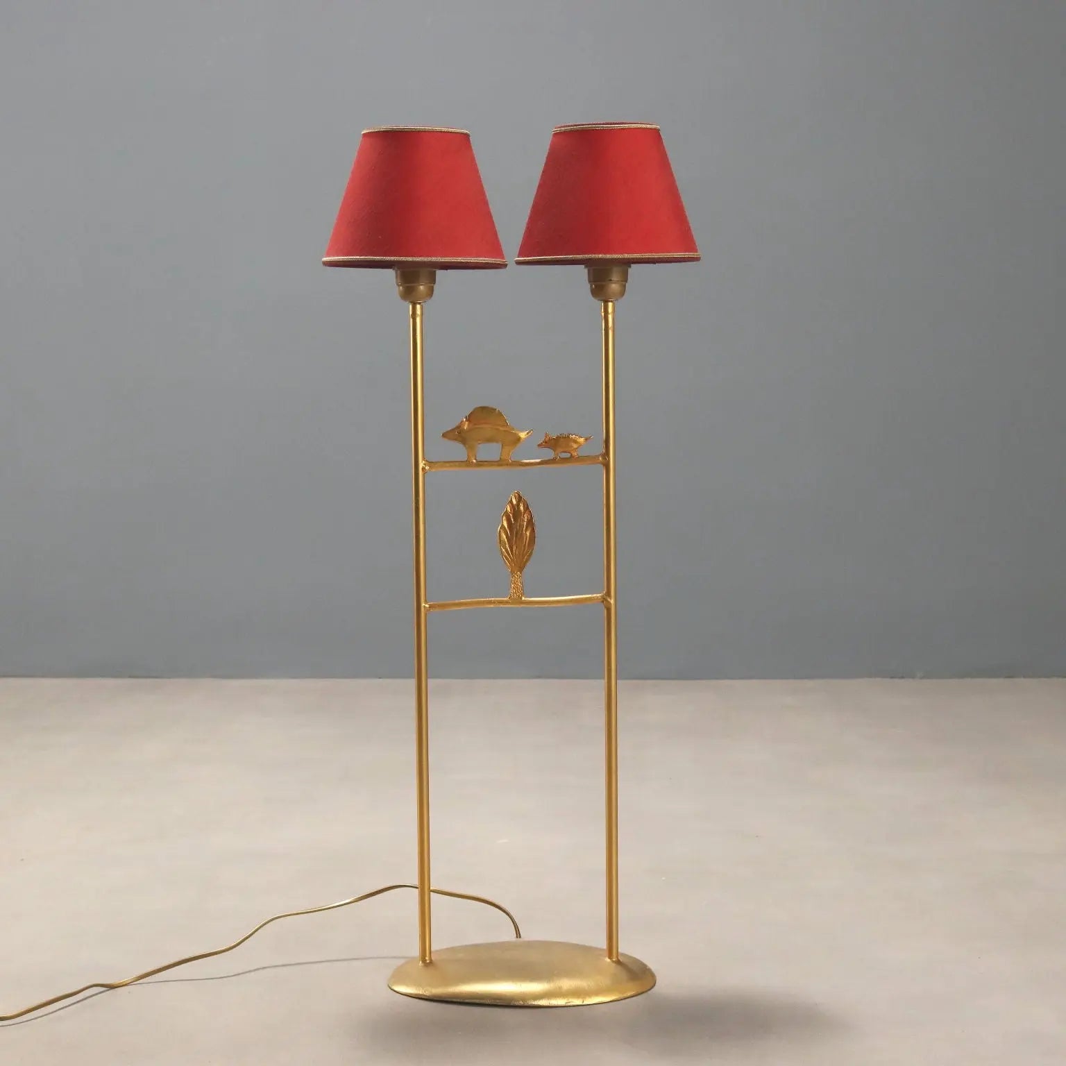Vintage Sculptural Lamp Gilded Bronze Fabric Design 1980s-90s