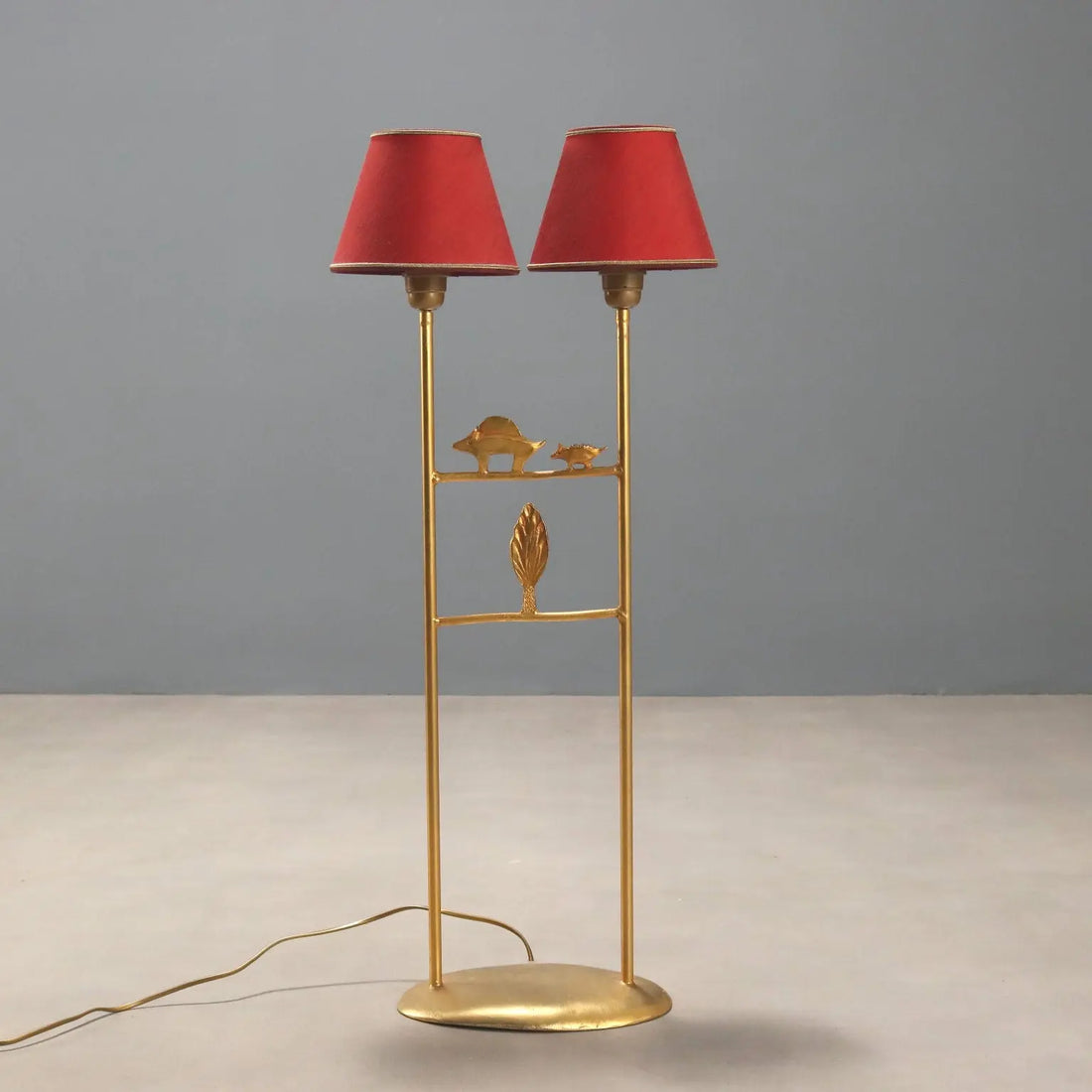 Vintage Sculptural Lamp Gilded Bronze Fabric Design 1980s-90s