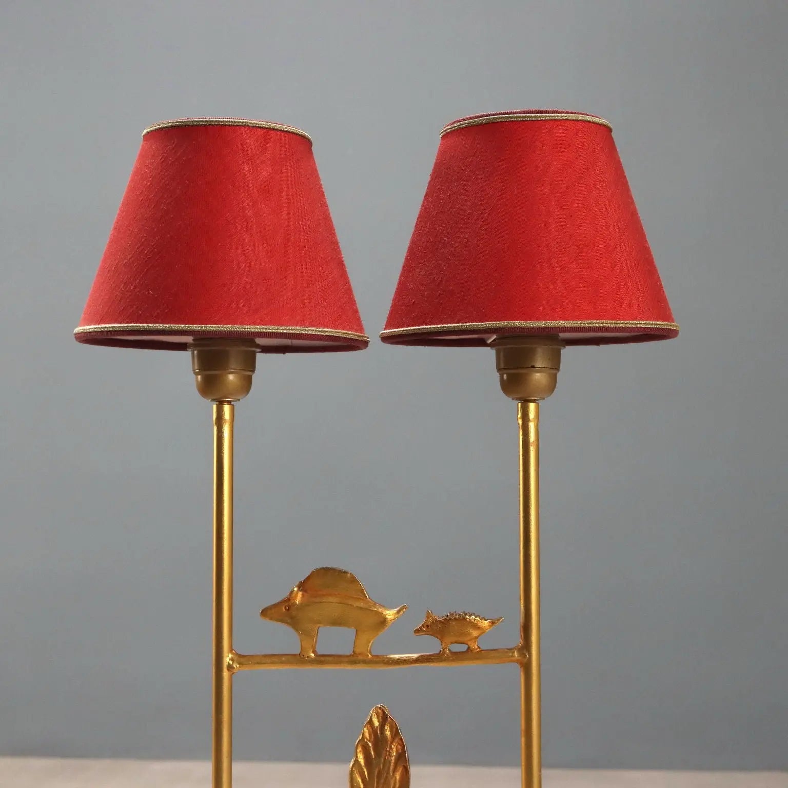 Vintage Sculptural Lamp Gilded Bronze Fabric Design 1980s-90s