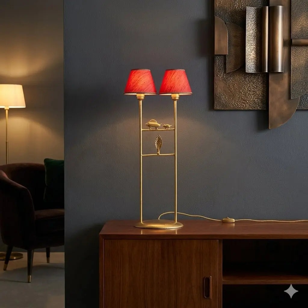Vintage Sculptural Lamp Gilded Bronze Fabric Design 1980s-90s