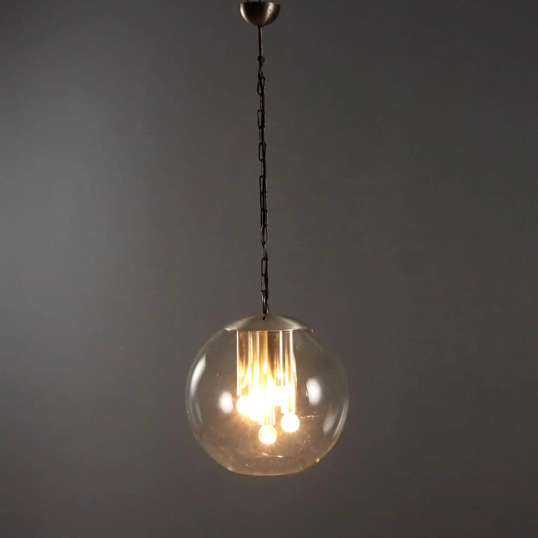 Vintage Ceiling Lamp Metal Glass Design Italy 1960s