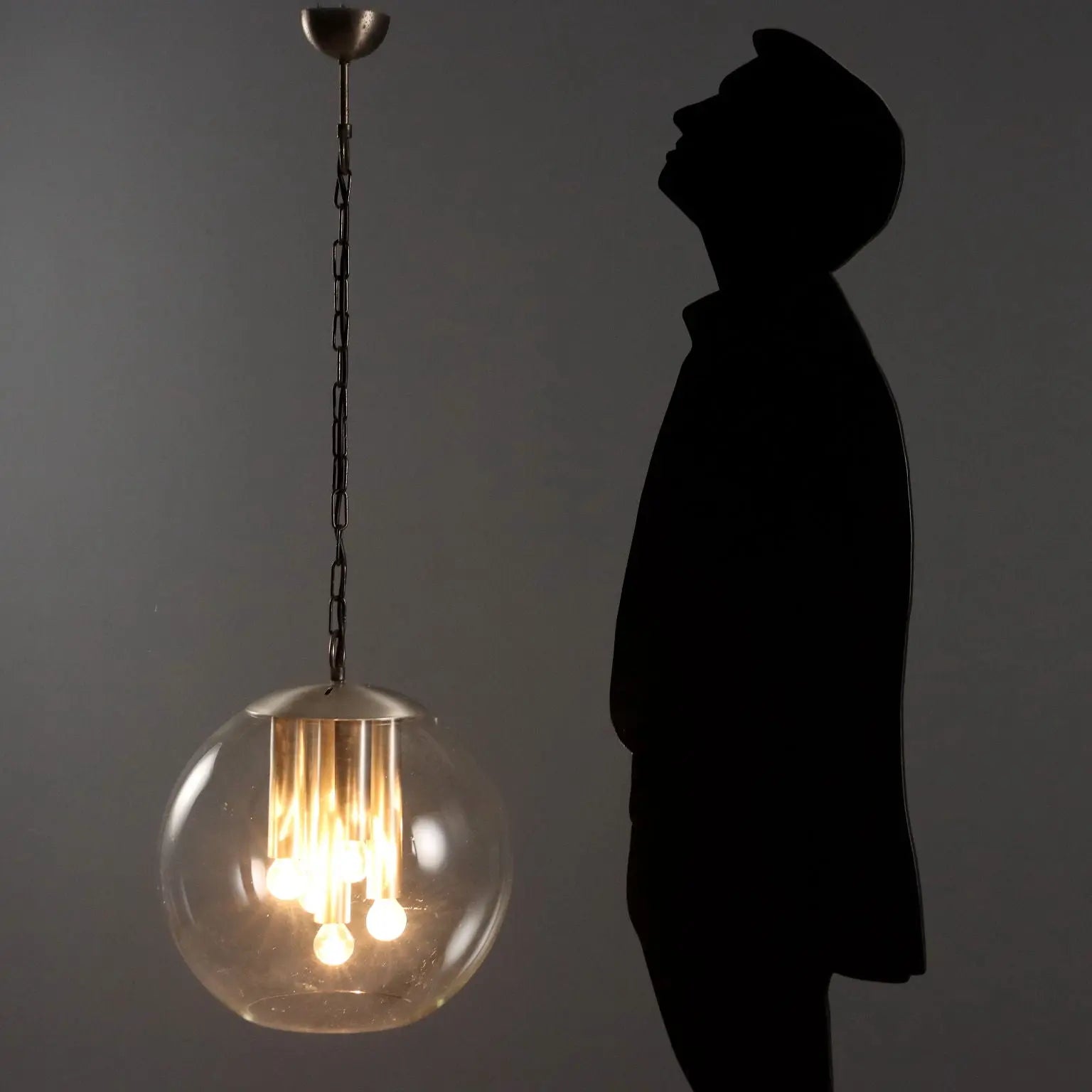Vintage Ceiling Lamp Metal Glass Design Italy 1960s