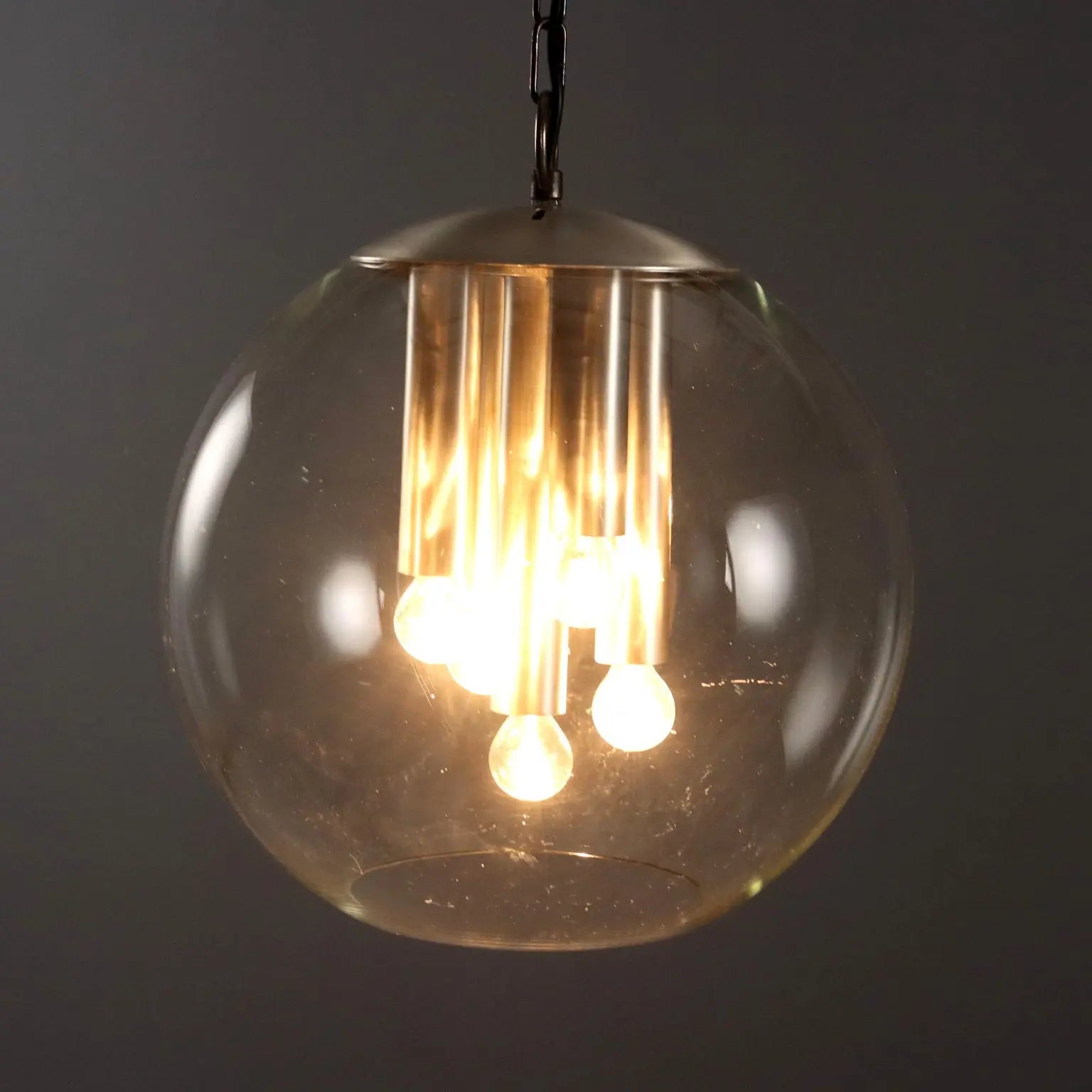 Vintage Ceiling Lamp Metal Glass Design Italy 1960s