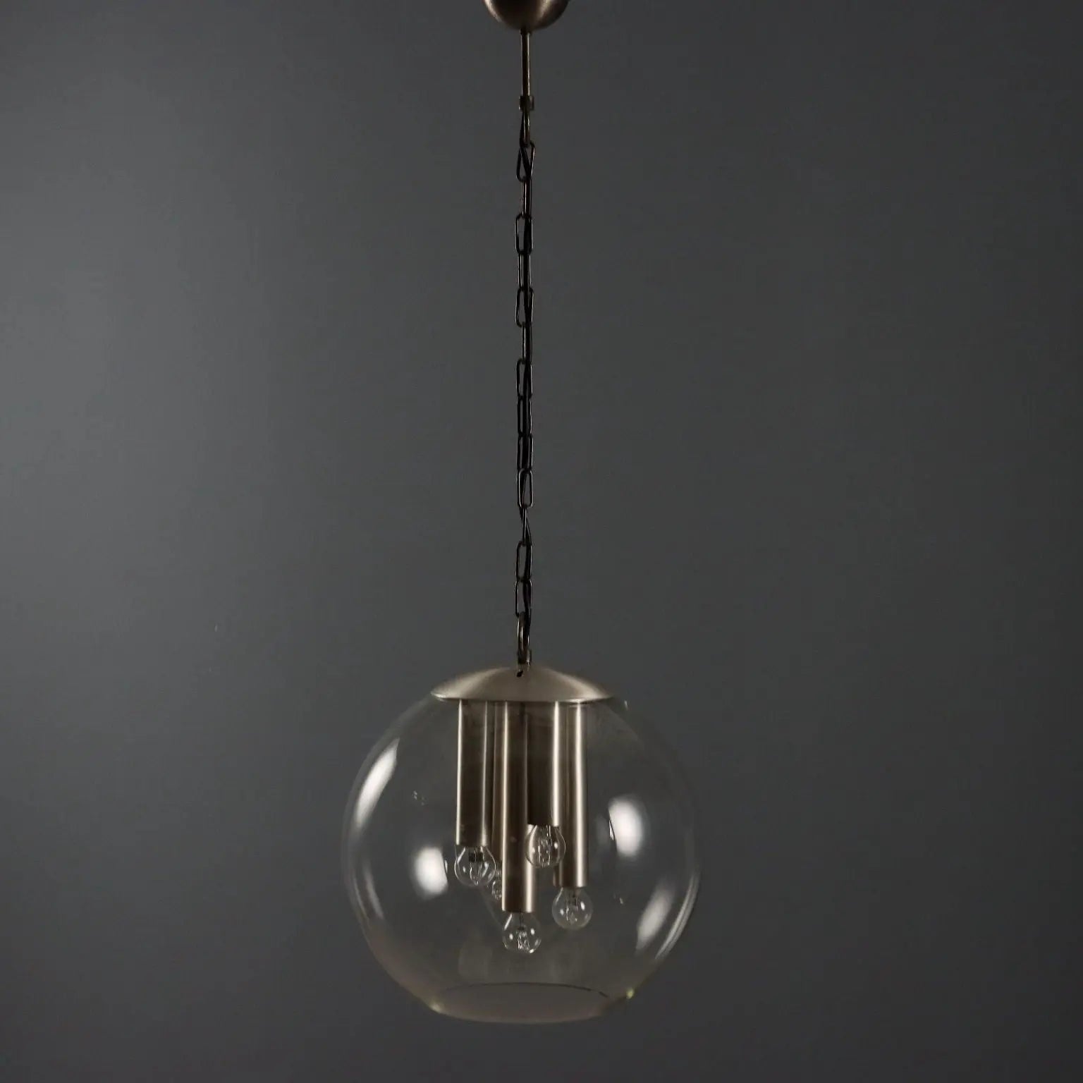 Vintage Ceiling Lamp Metal Glass Design Italy 1960s
