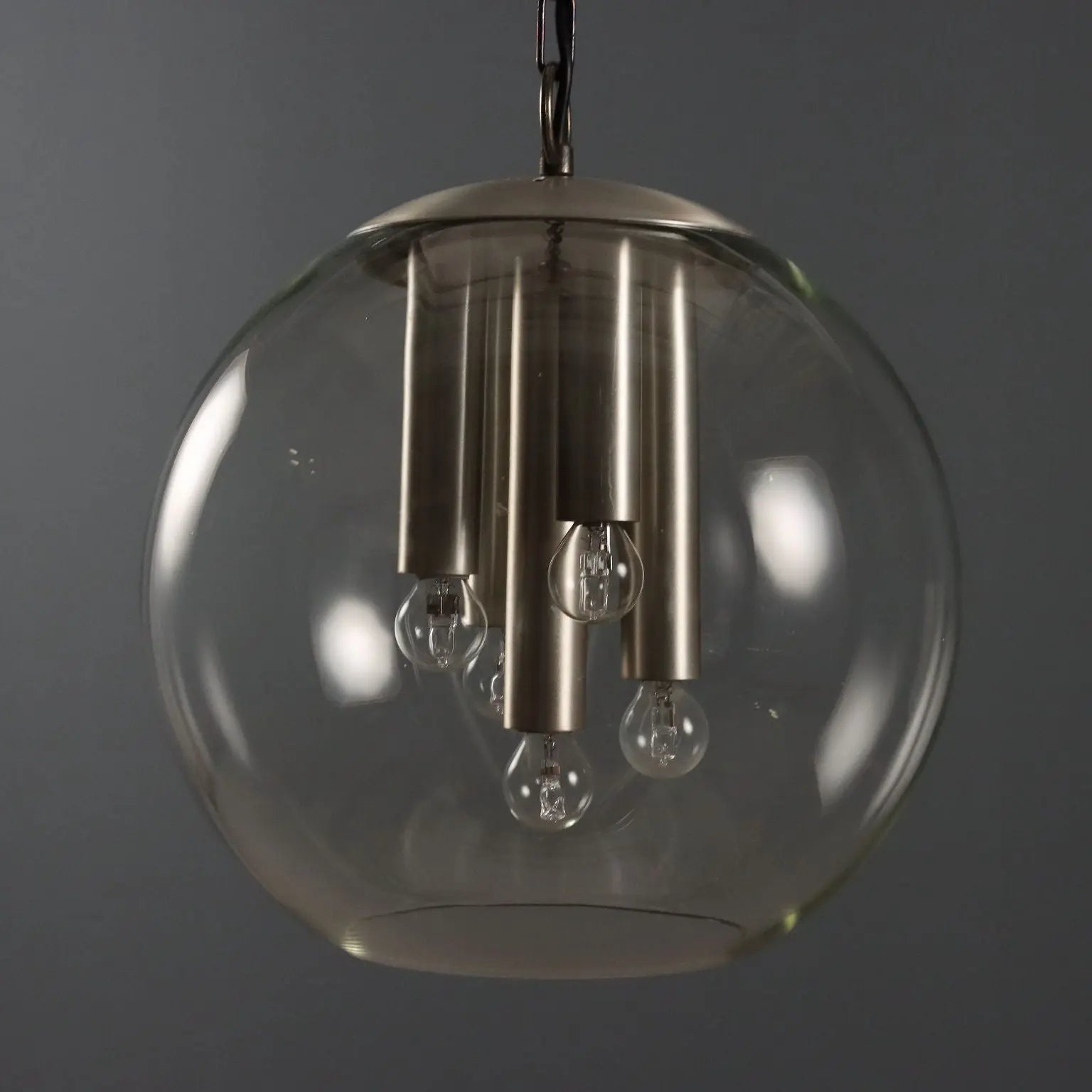Vintage Ceiling Lamp Metal Glass Design Italy 1960s