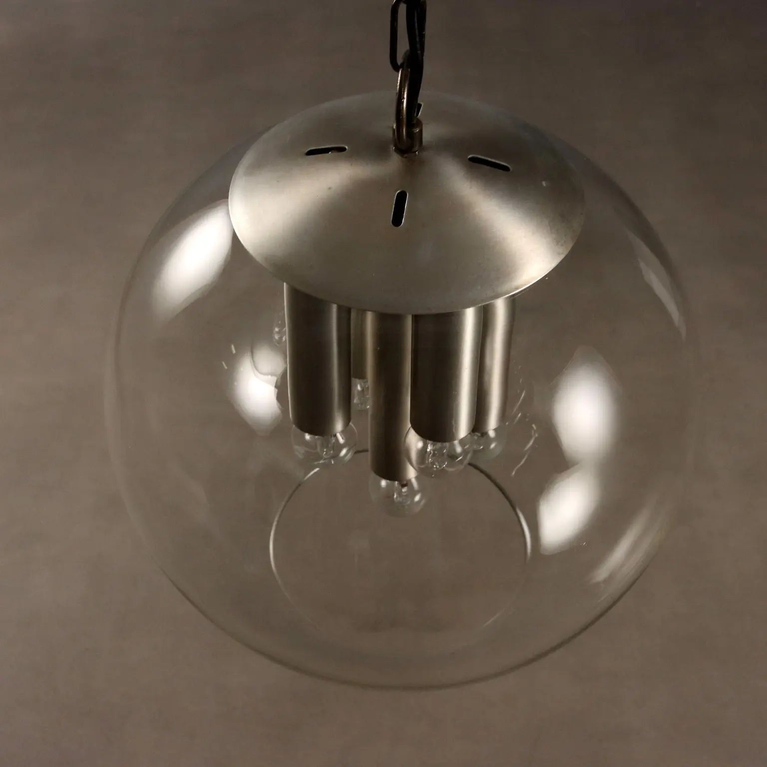Vintage Ceiling Lamp Metal Glass Design Italy 1960s