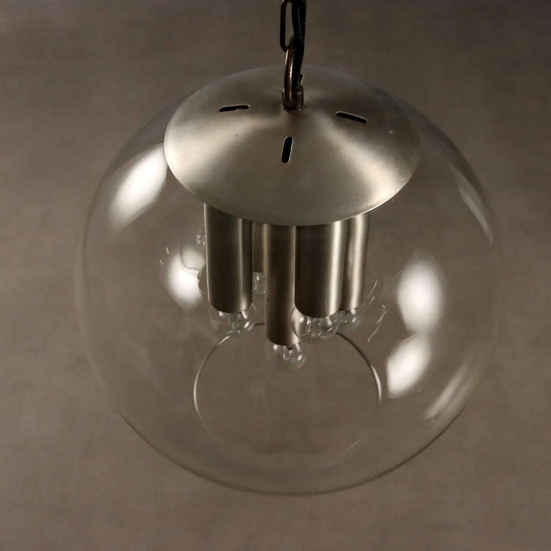 Vintage Ceiling Lamp Metal Glass Design Italy 1960s