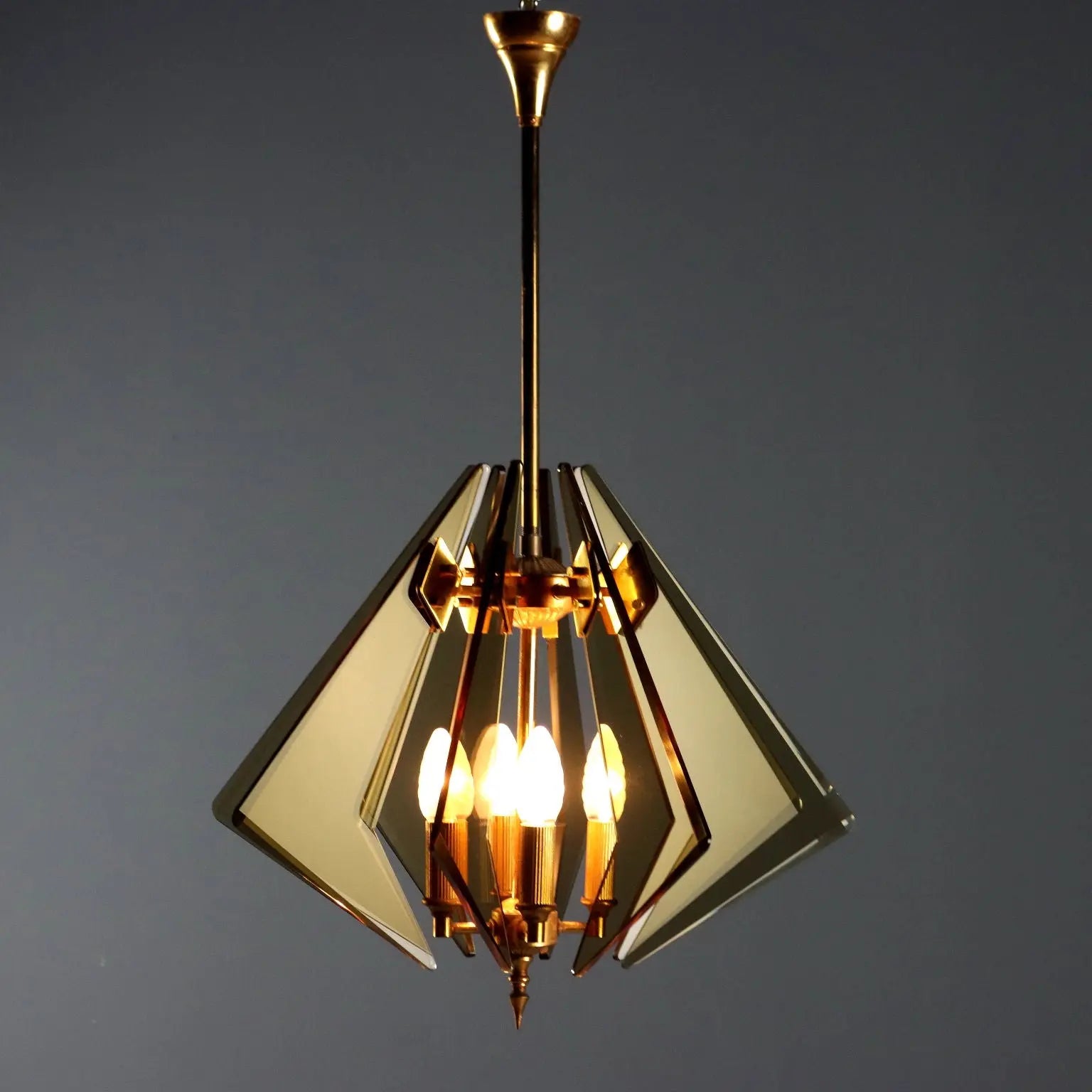 1960s Ceiling Lamp in Brass and Glass