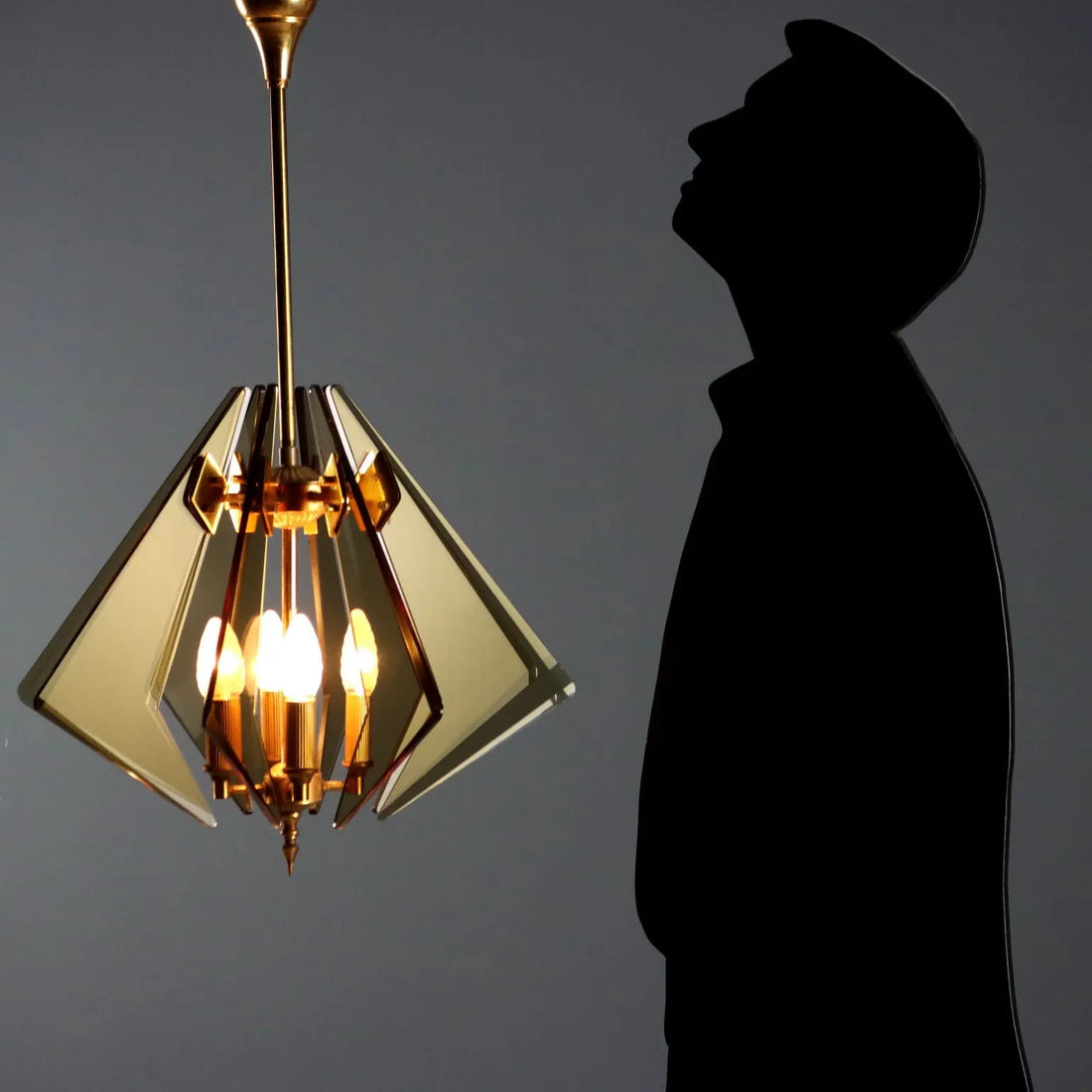 1960s Ceiling Lamp in Brass and Glass