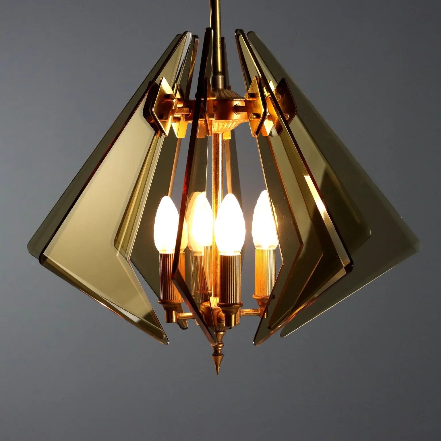 1960s Ceiling Lamp in Brass and Glass