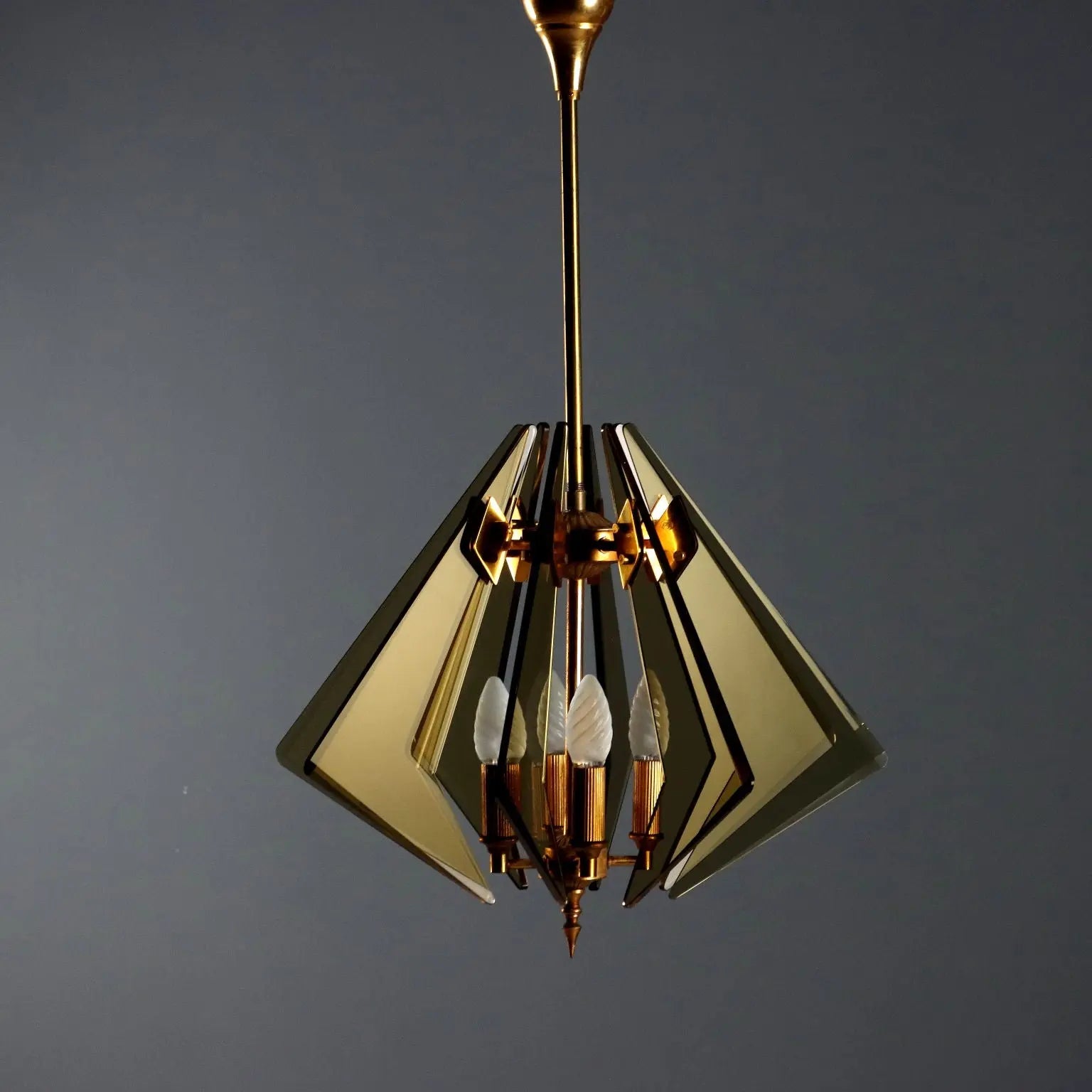 1960s Ceiling Lamp in Brass and Glass