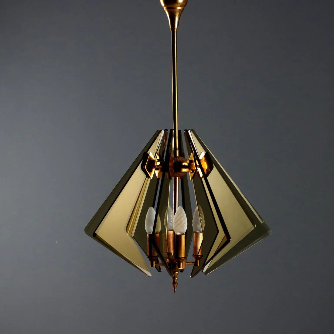 1960s Ceiling Lamp in Brass and Glass