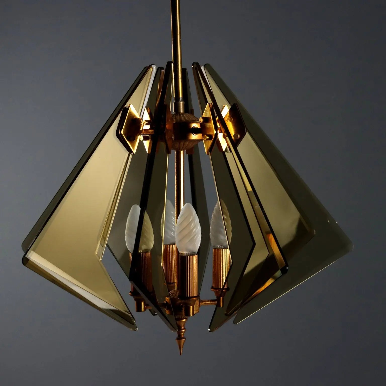 1960s Ceiling Lamp in Brass and Glass