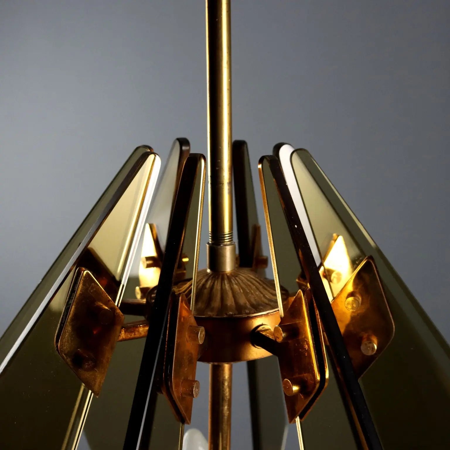 1960s Ceiling Lamp in Brass and Glass