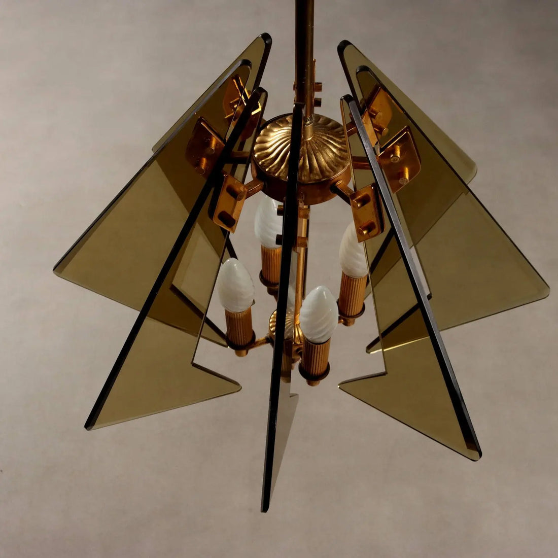 1960s Ceiling Lamp in Brass and Glass