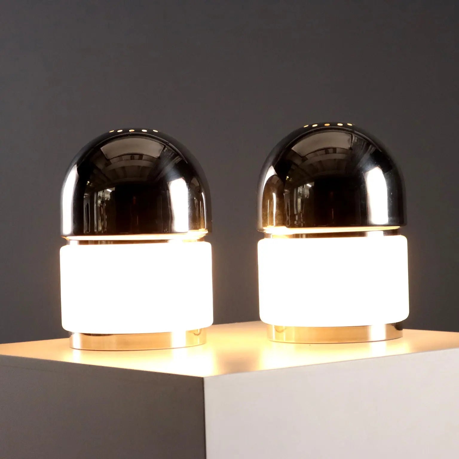 Vintage Reggiani Table Lamps Salt and Pepper Metal Design 1960s | Modernism | Lighting