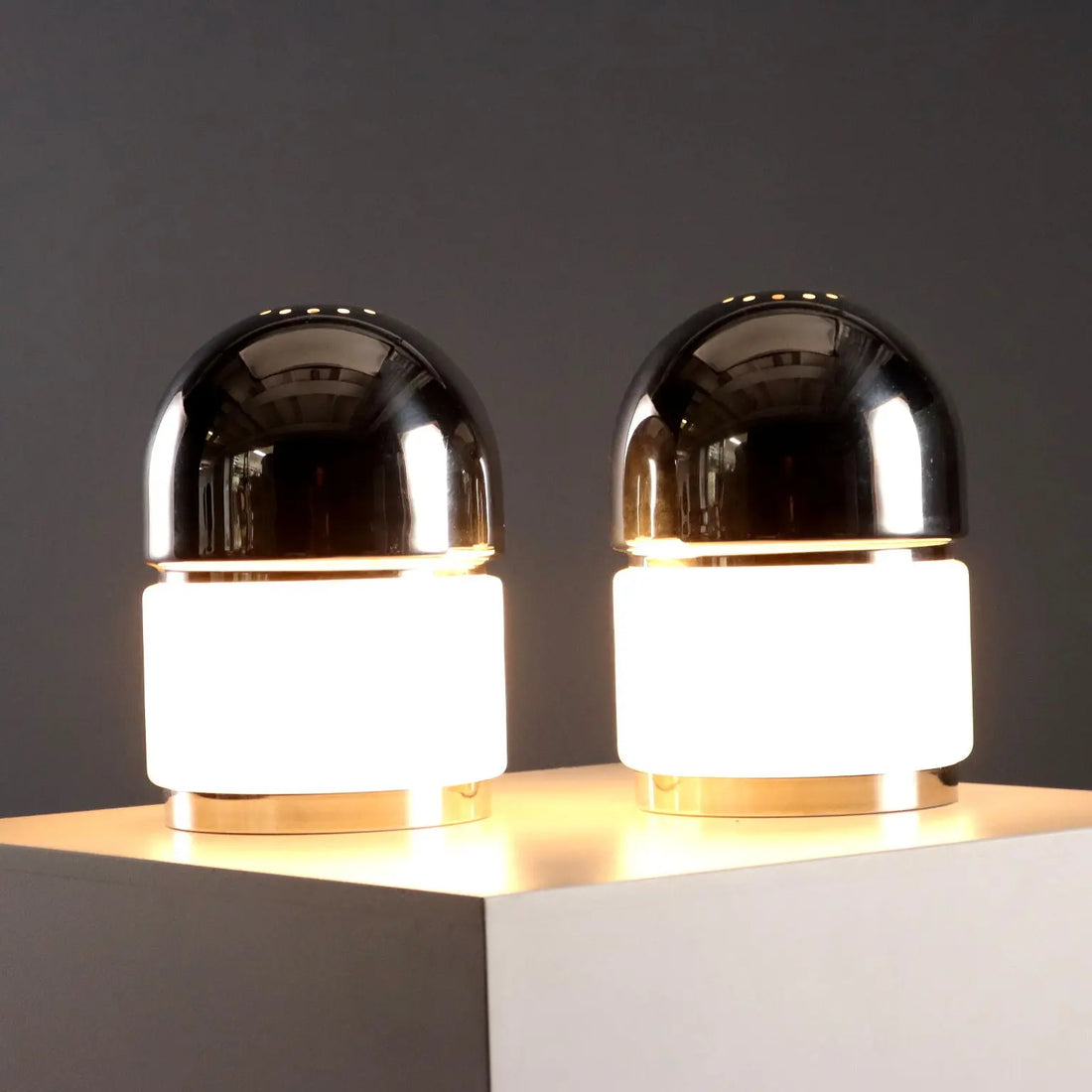 Vintage Reggiani Table Lamps Salt and Pepper Metal Design 1960s | Modernism | Lighting