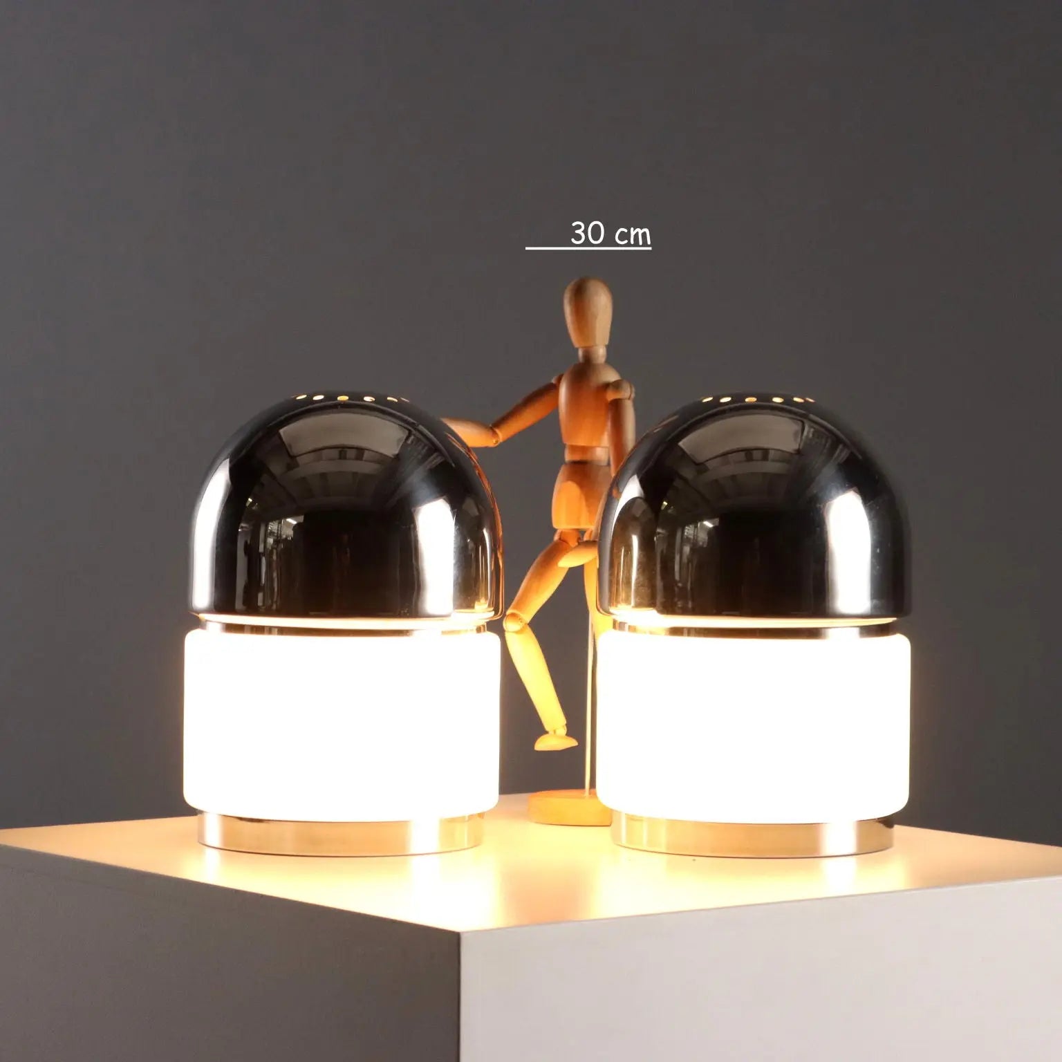 Vintage Reggiani Table Lamps Salt and Pepper Metal Design 1960s | Modernism | Lighting