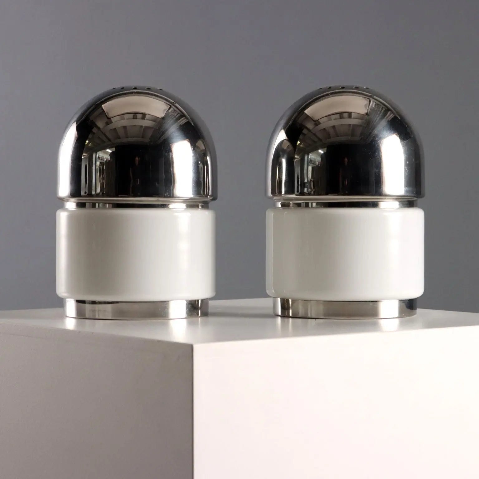 Vintage Reggiani Table Lamps Salt and Pepper Metal Design 1960s | Modernism | Lighting
