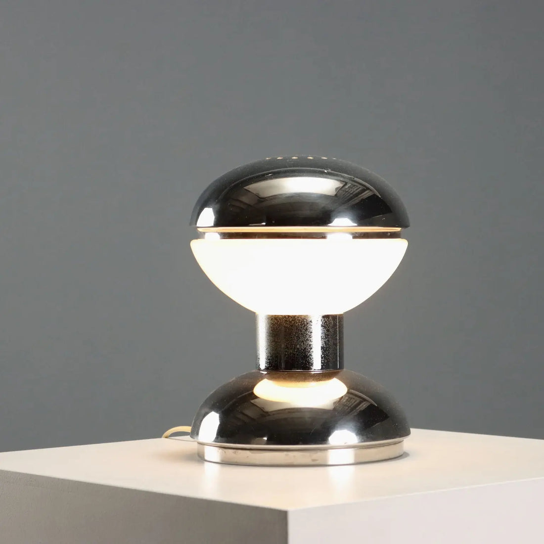 Vintage Reggiani Table Lamp Glass Chromed Metal Design 1970s