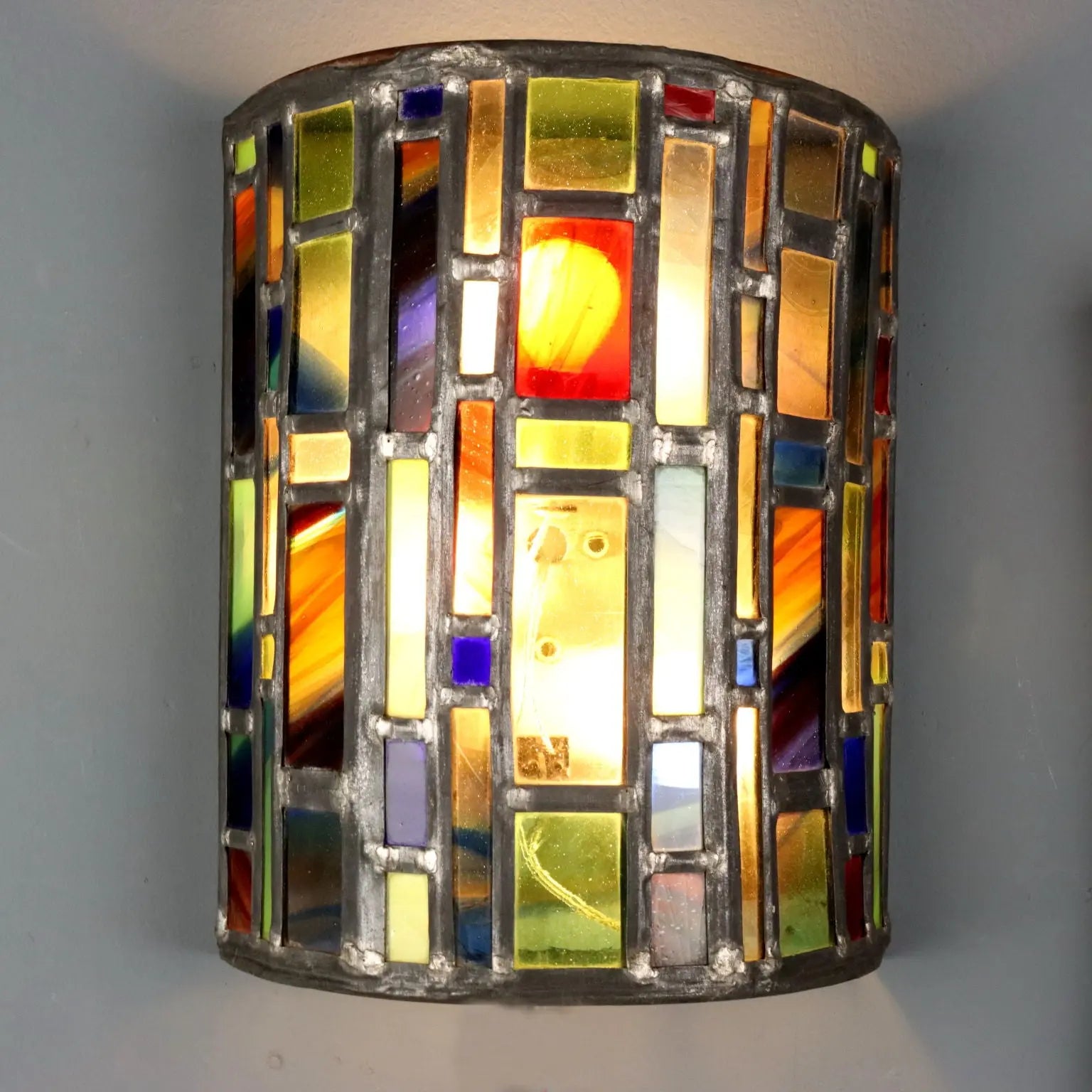 Vintage Wall Lamps Metal Mosaic Glasses Design Italy 1980s
