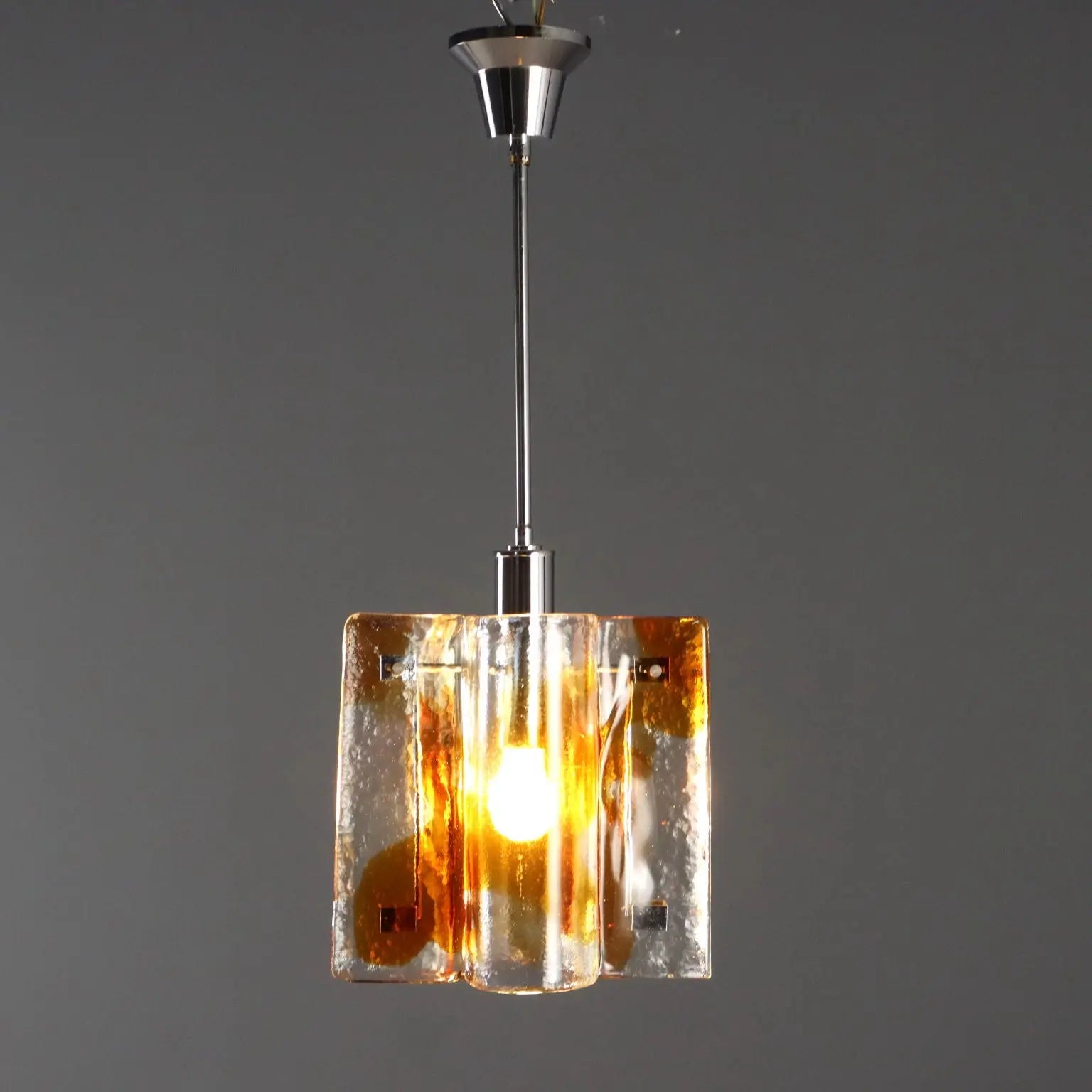Vintage Chandelier Brass Murano Glass Design Italy 1970s