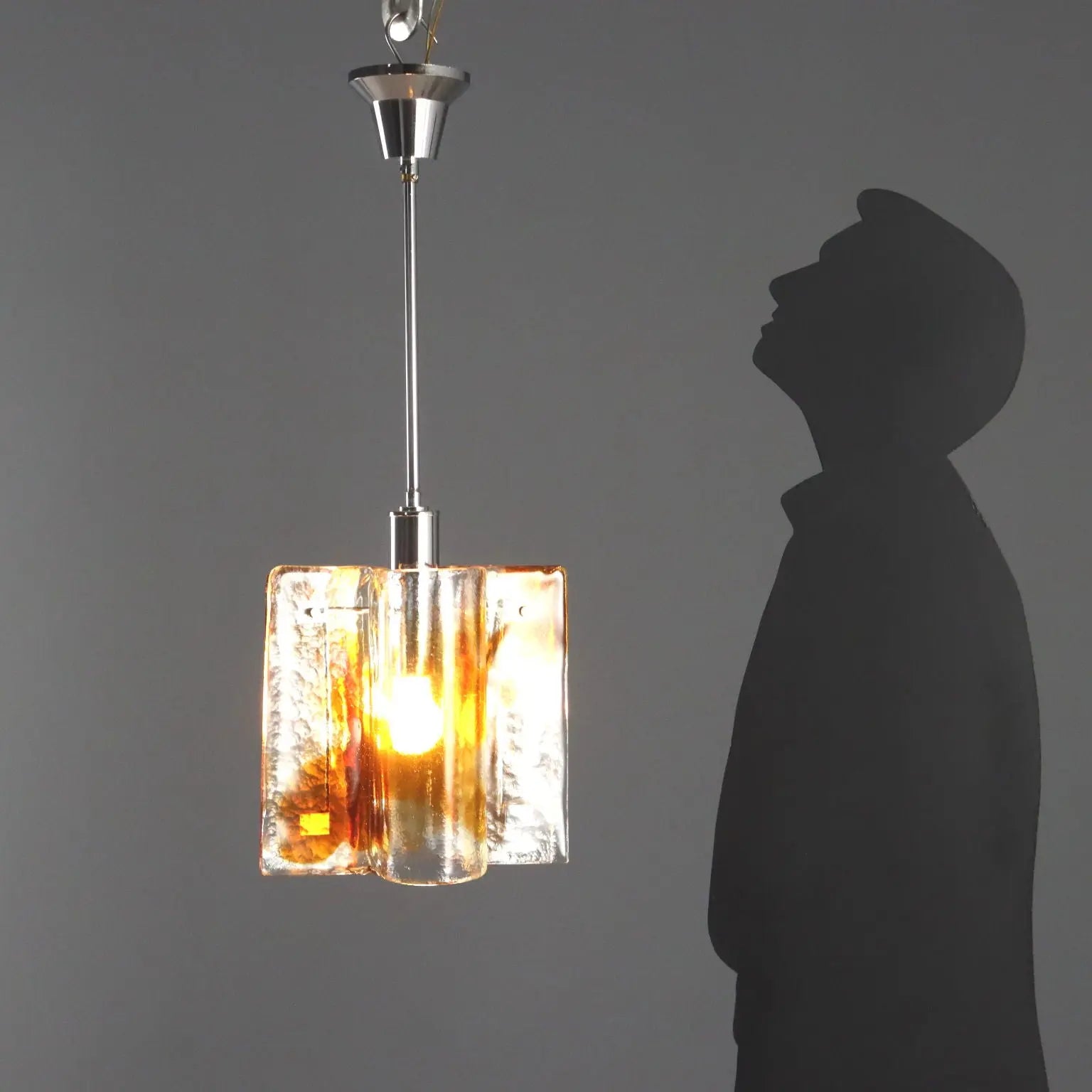 Vintage Chandelier Brass Murano Glass Design Italy 1970s