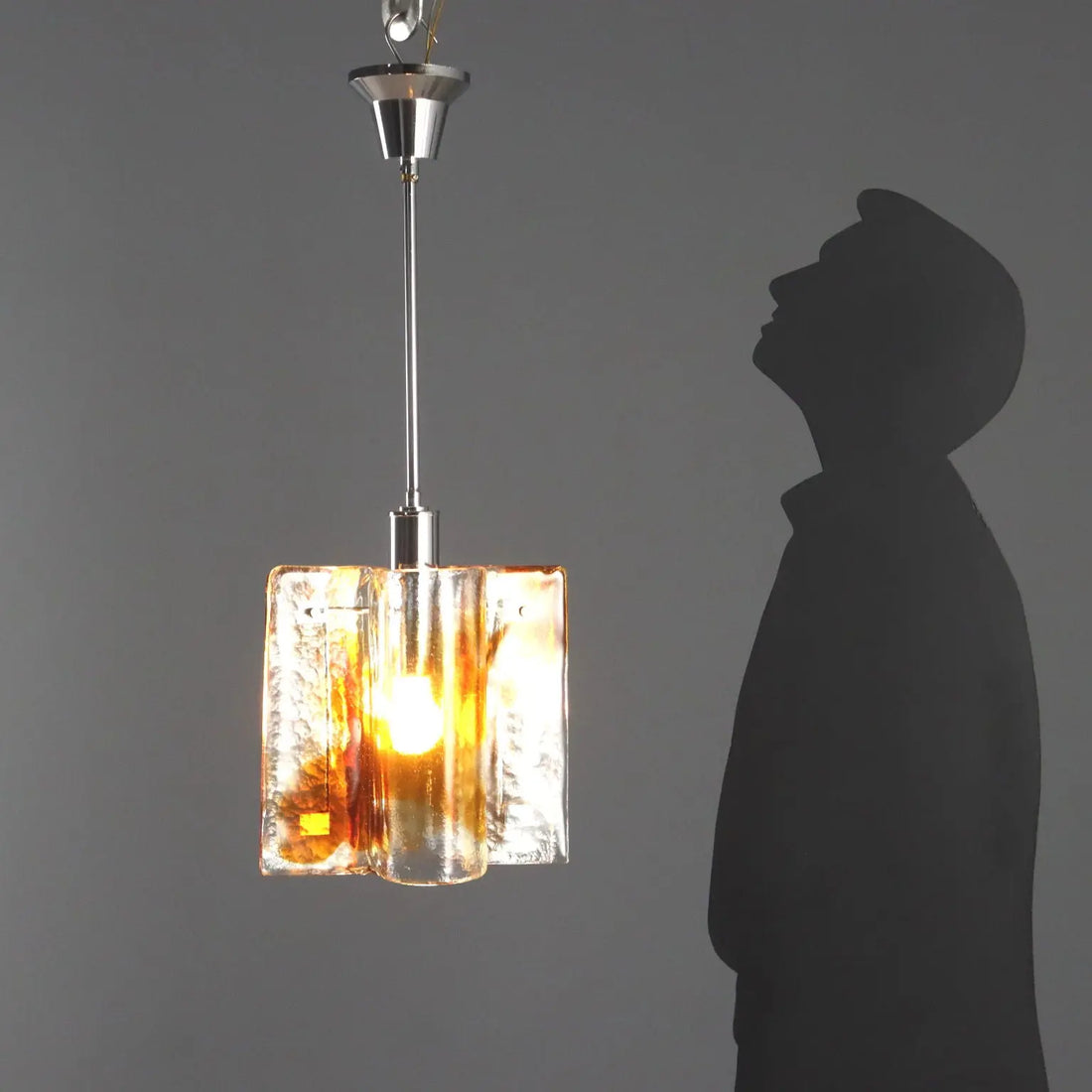 Vintage Chandelier Brass Murano Glass Design Italy 1970s