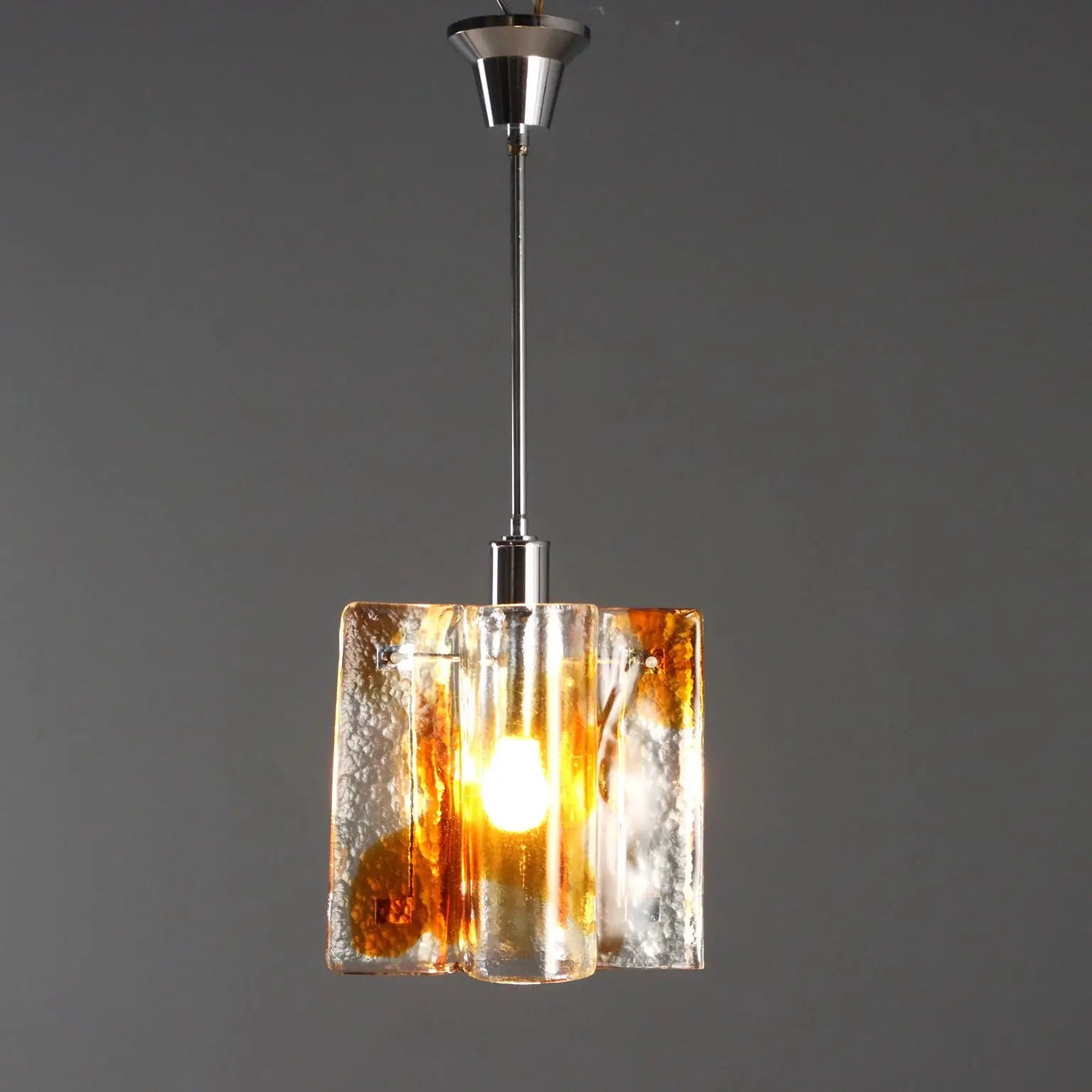 Vintage Chandelier Brass Murano Glass Design Italy 1970s