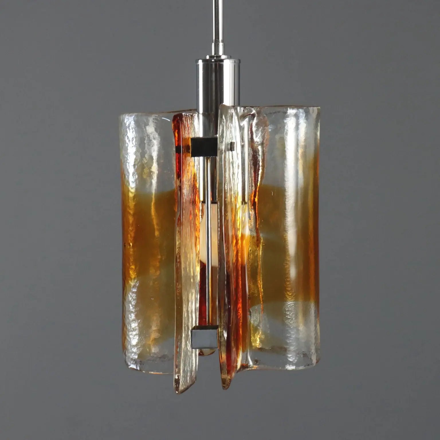 Vintage Chandelier Brass Murano Glass Design Italy 1970s