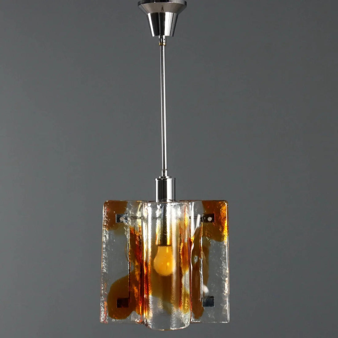 Vintage Chandelier Brass Murano Glass Design Italy 1970s