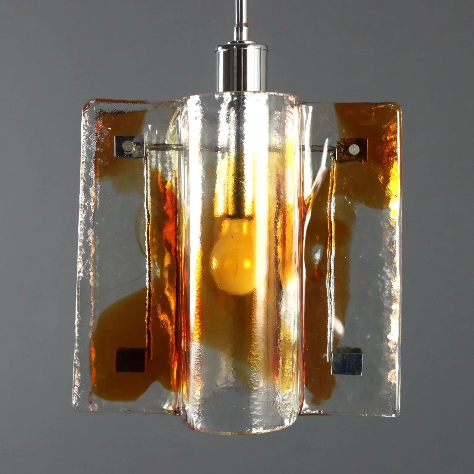 Vintage Chandelier Brass Murano Glass Design Italy 1970s