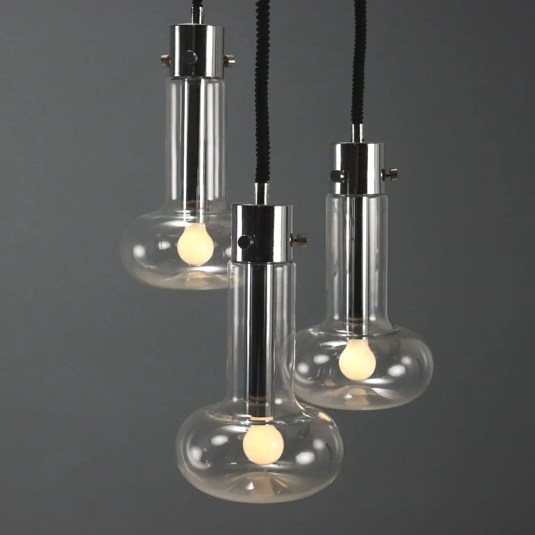 Vintage Chandelier Chromed Metal Glass Design Italy 1960s