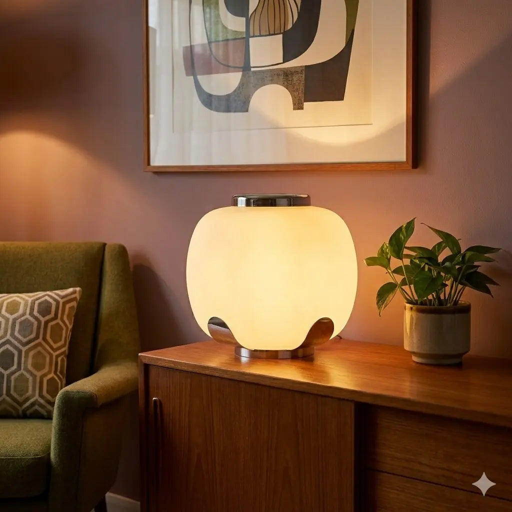 Vintage Table Lamp Glass Chromed Metal Design Italy 1960s