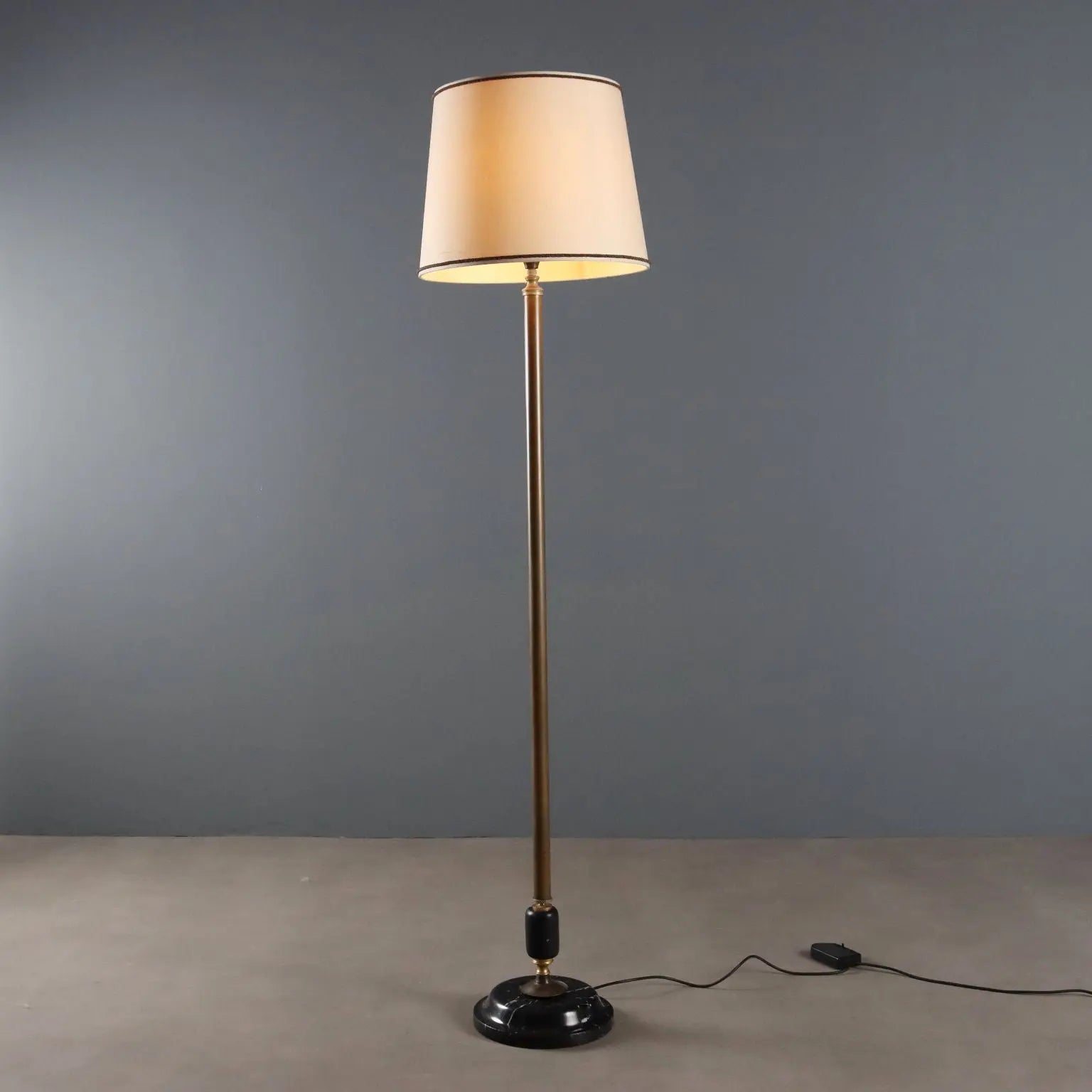 Vintage Floor Lamp Brass Marble Fabric Design Italy 1950s