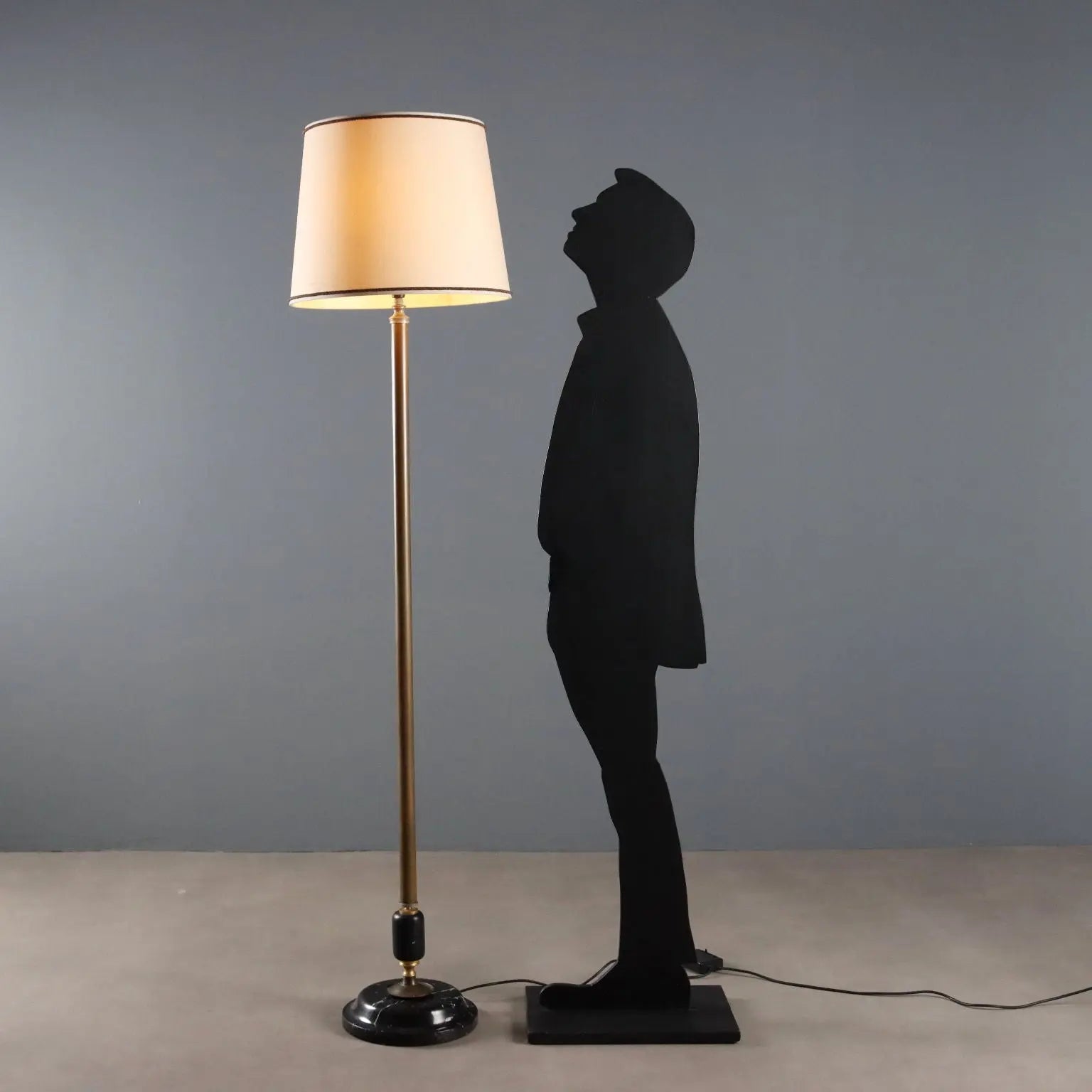Vintage Floor Lamp Brass Marble Fabric Design Italy 1950s