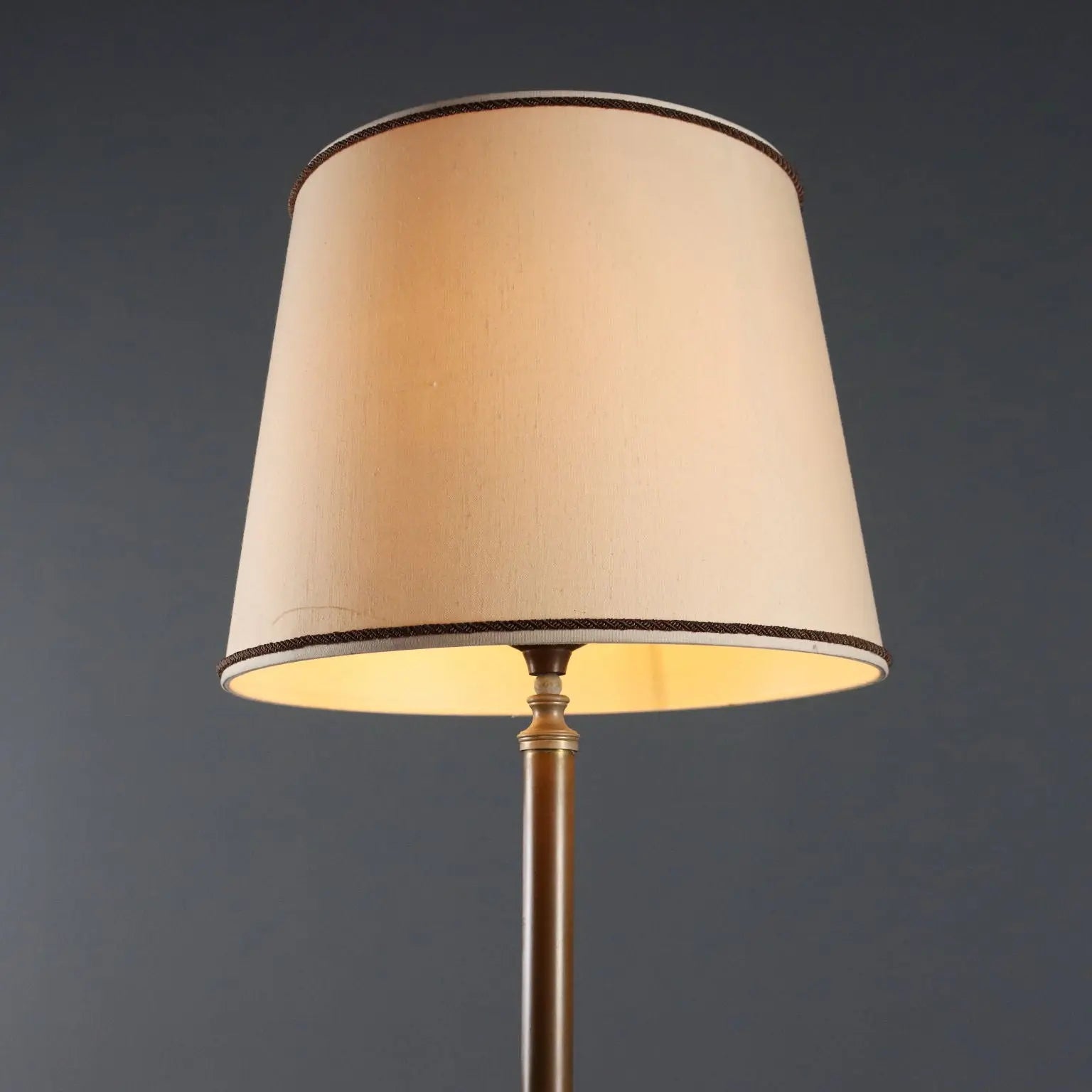 Vintage Floor Lamp Brass Marble Fabric Design Italy 1950s